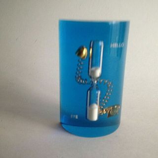 Vintage Lucite Hour Glass Timer Souvenir Telephone 3.  5 " X 2 " X 1 " Gold Blue