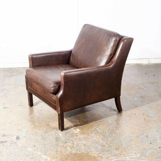 Mid Century Danish Modern Lounge Chair Brown Leather Armchair Denmark Mogensen