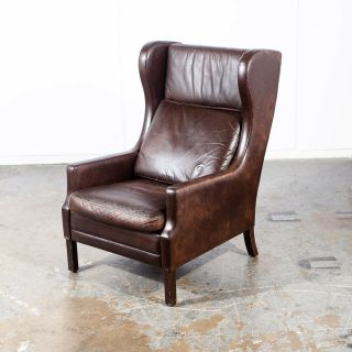 Mid Century Danish Modern Lounge Chair Brown Leather Armchair Denmark High Back