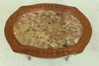 F50695EC: Vintage 1920s French Inlaid Marble Top Coffee Table 2