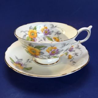Vtg Paragon Tea Cup & Saucer Floral Purple England China Double Warrant Teacup