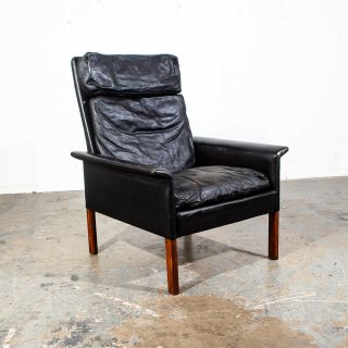 Mid Century Danish Modern Lounge Chair Black Leather Hans Olsen Rosewood