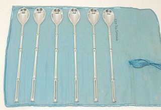 Set Of 6 Tiffany & Co.  Sterling Silver Ice Tea Spoon,  7 3/4 ",  Bamboo Pattern