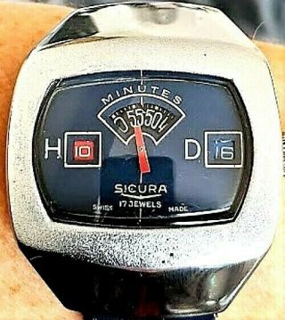 1970s Swiss Gents Ss Sicura Breitling Digital Jump Hr Mechanical Watch Serviced