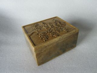 Old Vintage Chinese Hand Carved Soapstone Birds & Tree Lidded Jewelry Box