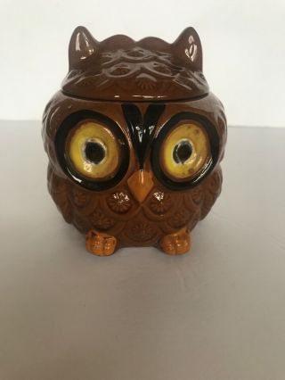 Vintage Ceramic Big Eyed Owl Creamer/sugar Bowl With Lid Made In Japan Mcm