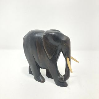 Vintage Hand Carved Dark Wood Trunk Down Elephant Figure Figurine