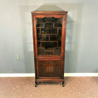 Vintage Small Chinese Mahogany Glass Front Curio Cabinet