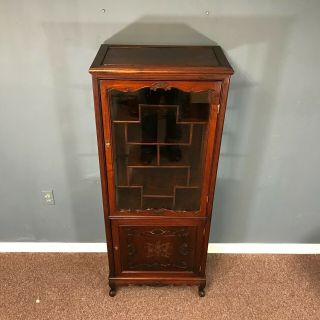 Vintage Small Chinese Mahogany Glass Front Curio Cabinet 2