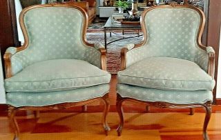 Vintage Bergere Chairs French Country Louis - American Made Sam Moore Classics