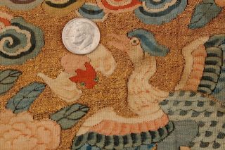 18thC Antique Kesi K ' o - ssu Chinese Crane Rank Badge Embroidery,  Brocade Gold 4