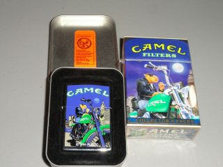 Vintage Camel Zippo Z226 Moon And Motorcycle Chrome W/matching Empty Pack C.  1996