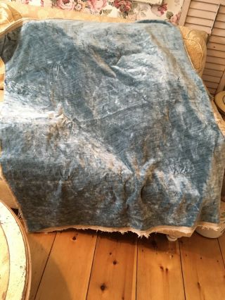 Vintage French Velvet Heavy Weight Upholstery Fabric Soft Blue 14