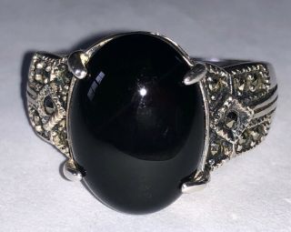 Vintage 925 Sterling Silver Onyx & Marcacite Avon Rj Graziano Ring Size 11