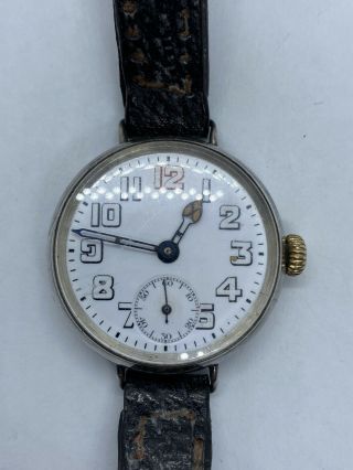 Antique Ww1 Silver Officers Trench Watch With Silver Buckle 1916