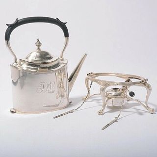 Tuttle Sterling Silver Tea Pot On Stand With Sterling