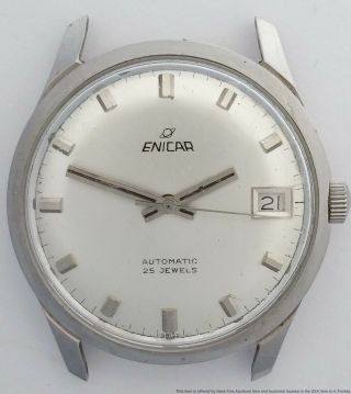 Vintage 1960s Enicar 25j Automatic Stainless Steel Mens Wrist Watch