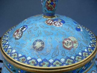 A OLD CHINESE CLOISONNE ENAMEL TRI - POD CENSER AND COVER 3