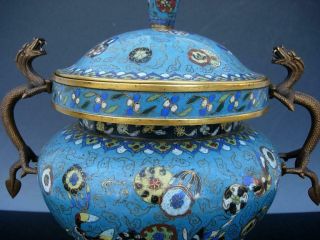 A OLD CHINESE CLOISONNE ENAMEL TRI - POD CENSER AND COVER 4
