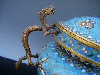 A OLD CHINESE CLOISONNE ENAMEL TRI - POD CENSER AND COVER 6