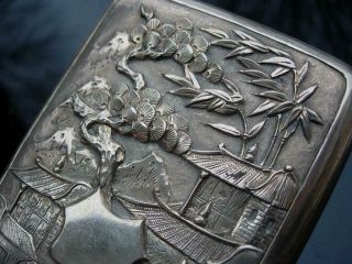 TWO ANTIQUE CHINESE SILVER CASES W DRAGON,  FIGURES,  PRECIOUS OBJECTS,  BOTH MARKED 5