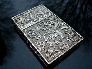 A Antique Chinese Silver Card Case With Figures In Landscape Scene