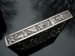 A ANTIQUE CHINESE SILVER CARD CASE WITH FIGURES IN LANDSCAPE SCENE 3