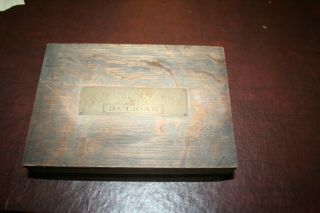 Vintage Bank Note 5 Cent Cigar Wooden Humidor Box Tin Lined Hinged Lid