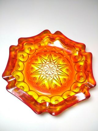 Large Vintage Orange Yellow Glass Ashtray With Star Shape
