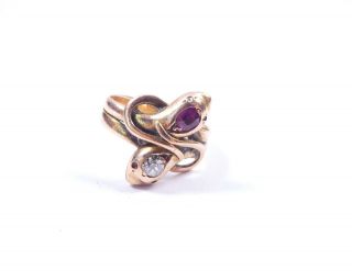 Snake Ring Antique Ruby And Diamond 9 Carat Rose Gold Size N