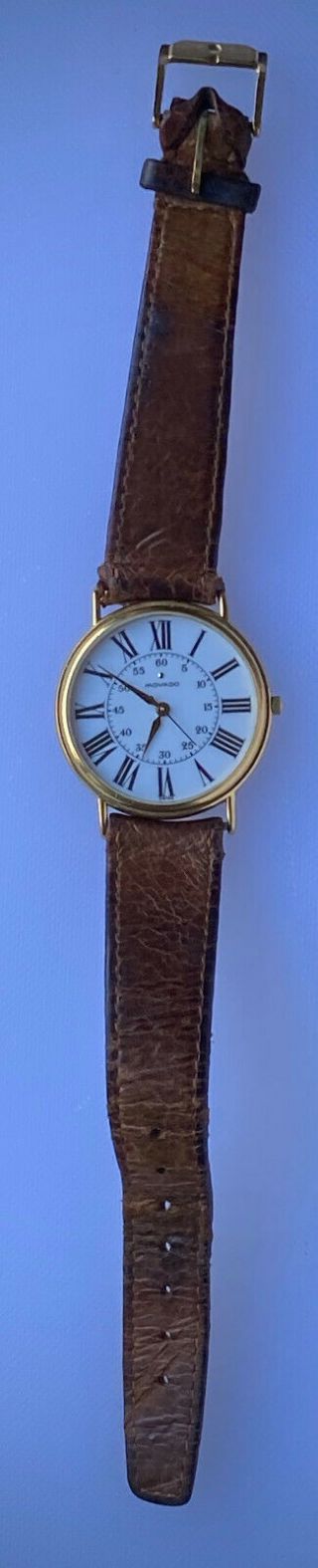 Vintage Movado Old Timer 87 - 59 - 885 Gold Tone Leather Band Watch Swiss Wristwatch