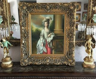 Antique Style Oil Painting Portrait Of A 18th C.  Woman Large Frame