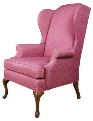 2 Queen Anne Traditional Wingback Club Library Accent Arm Chairs Pink Vintage 3
