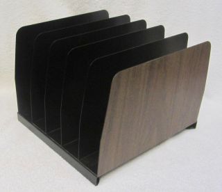 Vertiflex Industrial 5 Slot File Separator Desk Organizer Vtg Steel Wood Finish