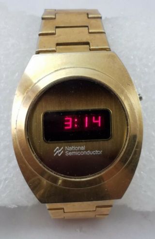 Men ' s Vintage Rare NATIONAL SEMICONDUCTOR Red LED Gold Tone Watch - 3
