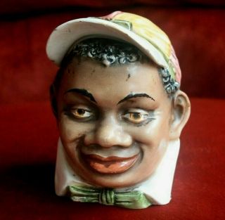 Vintage Black Americana Tobacco Jar Humidor Figural Head W/ Cap