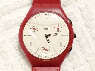 Vintage Ag 2001 Swatch Swiss Made Quartz Red Watch Chronograph White Dial Men