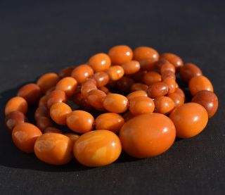 Antique Natural Butterscotch Baltic Egg Yolk Amber Necklace Oval Beads 29 " 14k
