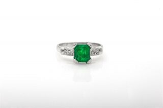 Antique 1940s $5000 1.  50ct Asscher Cut Colombian Emerald Diamond Platinum Ring