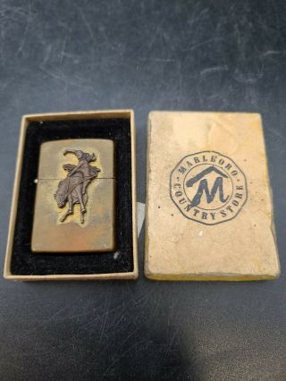 Vintage Zippo Marlboro Country Store Brass Lighter,  Papers