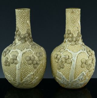 Interesting Pair 19c Chinese Qing White Snow Guan Crackle Glaze Landscape Vases