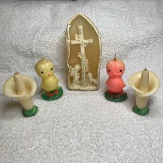 5 Vintage Gurley Easter Candles Peeps Baby Chicks Praying Angel Lamb Cross Lily
