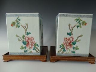 Chinese Porcelain Famille Rose Vases Or Floral Pillows With Stands Qing