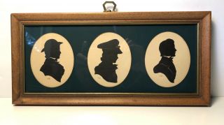 Terrific Triptych Of 3 Vintage Victorian Era Silhouettes Framed Ready To Hang