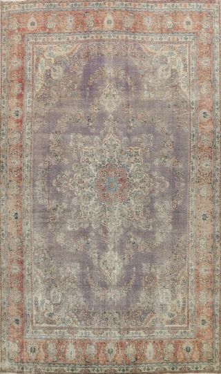 Muted Semi Antique Distressed Traditional Area Rug Hand - Knotted Low Pile 10 