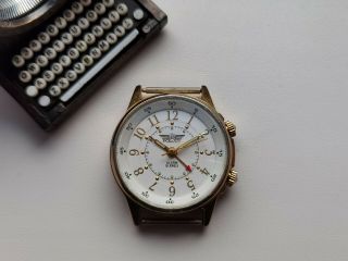 Rare Collectible Russian Watch Poljot Alarm Buzzing White Dial Serviced