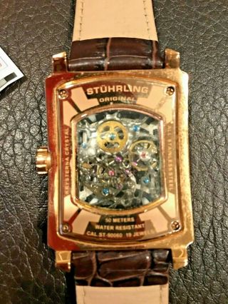 Stuhrling Men ' s Automatic Skeleton Watch 20 Jewels CAL ST - 90060 3