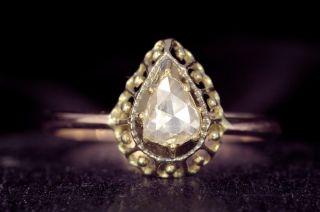 Antique Victorian English 15k Gold 0.  5ct Pear Shaped Rose Cut Diamond Ring C1890