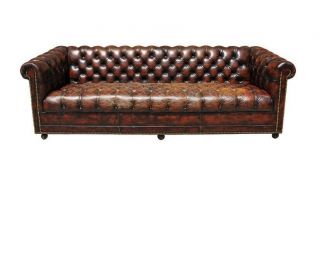1940’s Oxblood Chesterfield Sofa Couch Tufted Leather Pig Hair