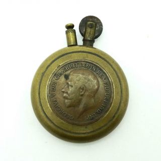 Vintage Wwi Wwii Trench Art Brass Lighter British George V Coins -
